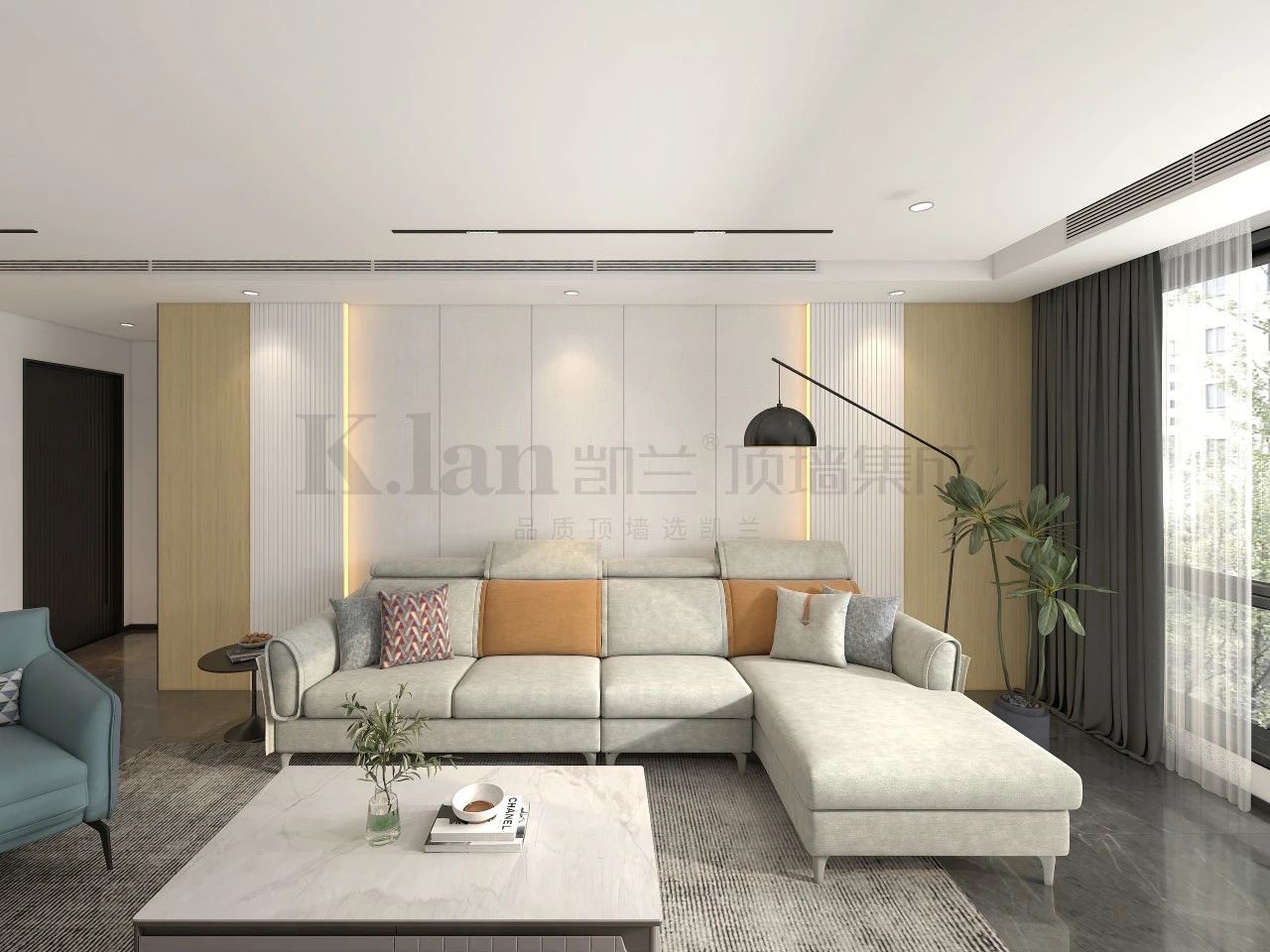 輕奢實心大板現(xiàn)代凱蘭背景墻沙發(fā)背景