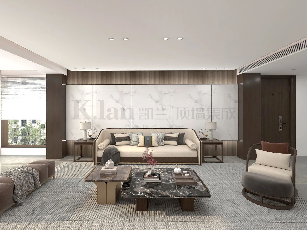 輕奢實心大板現(xiàn)代凱蘭背景墻沙發(fā)背景