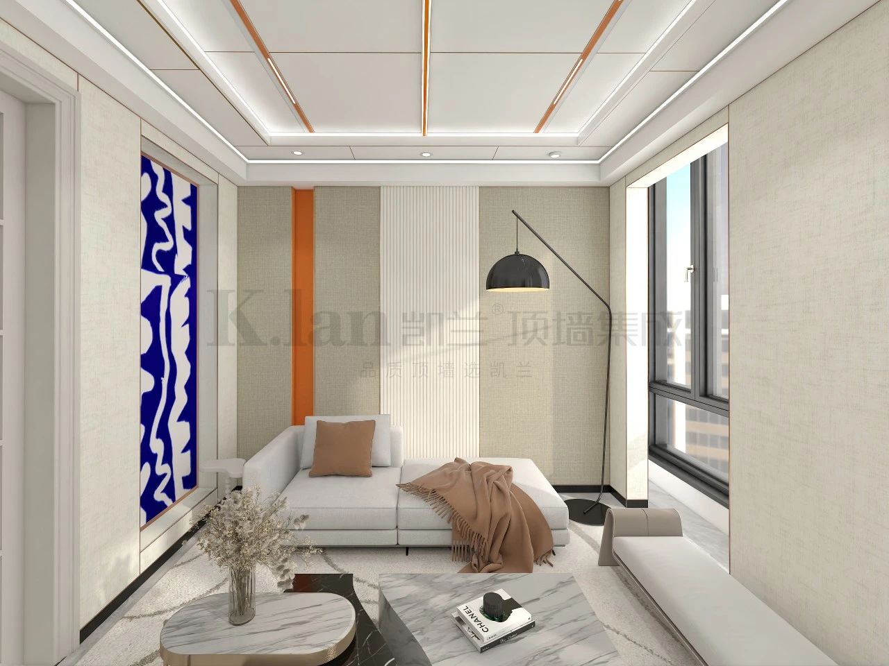 輕奢實心大板現(xiàn)代凱蘭背景墻沙發(fā)背景