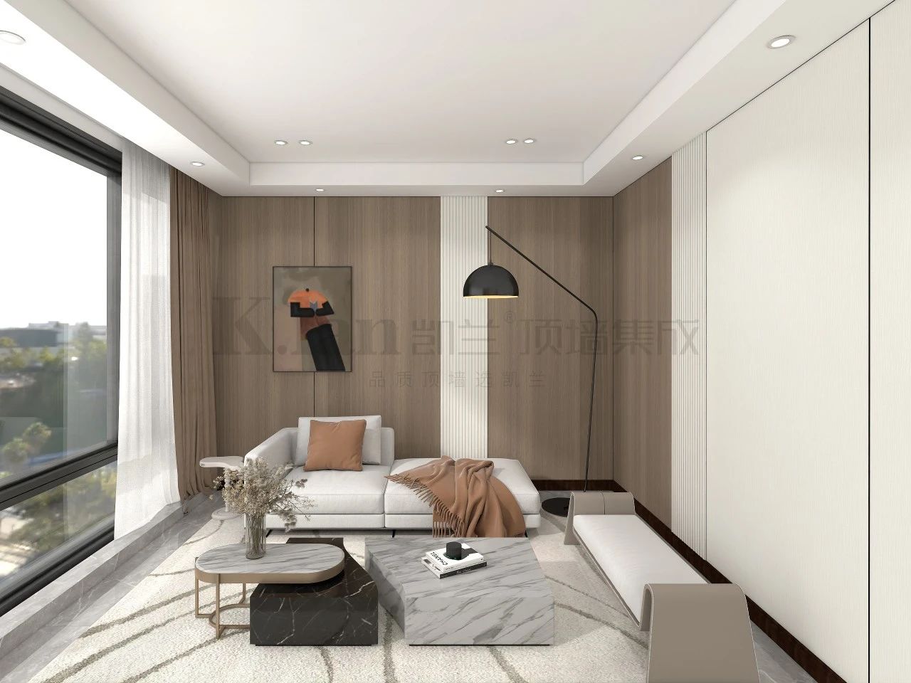 輕奢實心大板現(xiàn)代凱蘭背景墻沙發(fā)背景